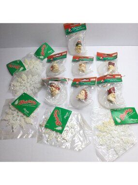 Lot 12 Vintage Christmas Ornaments Santa & Snowflake New Dead Stock 90s Kitschy